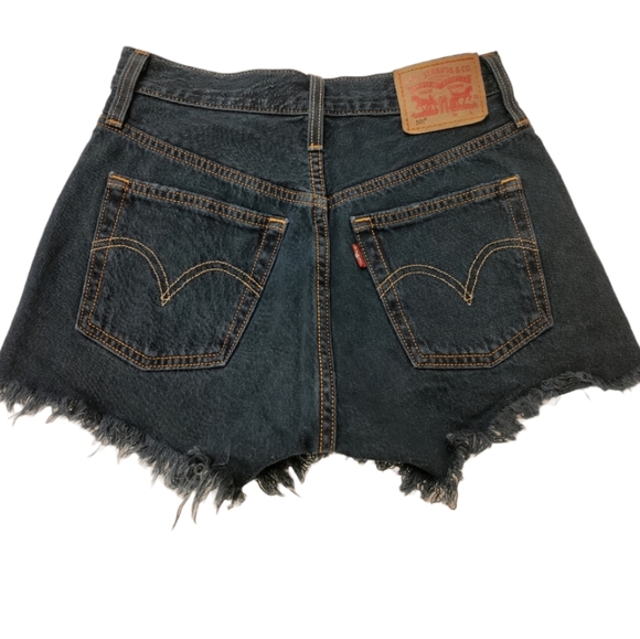 Levi's Pants - LEVI'S 501 Navy Blue Denim Button Fly Distressed Cutoff Custom Fit Shorts